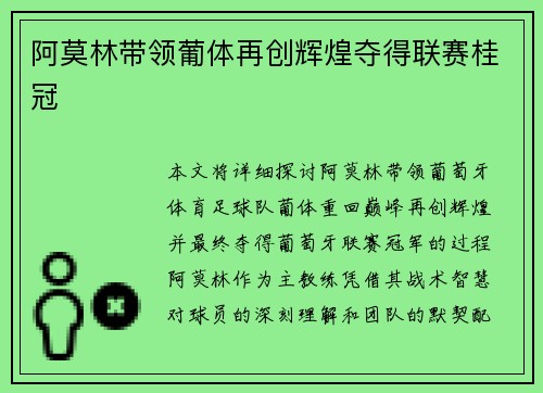 阿莫林带领葡体再创辉煌夺得联赛桂冠 阿莫林带领葡体再创辉煌夺得联赛桂冠