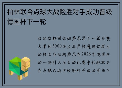柏林联合点球大战险胜对手成功晋级德国杯下一轮